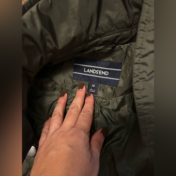 Lands' End women Long olive Quilted light Puffer Coat sz 14 - Picture 13 of 13